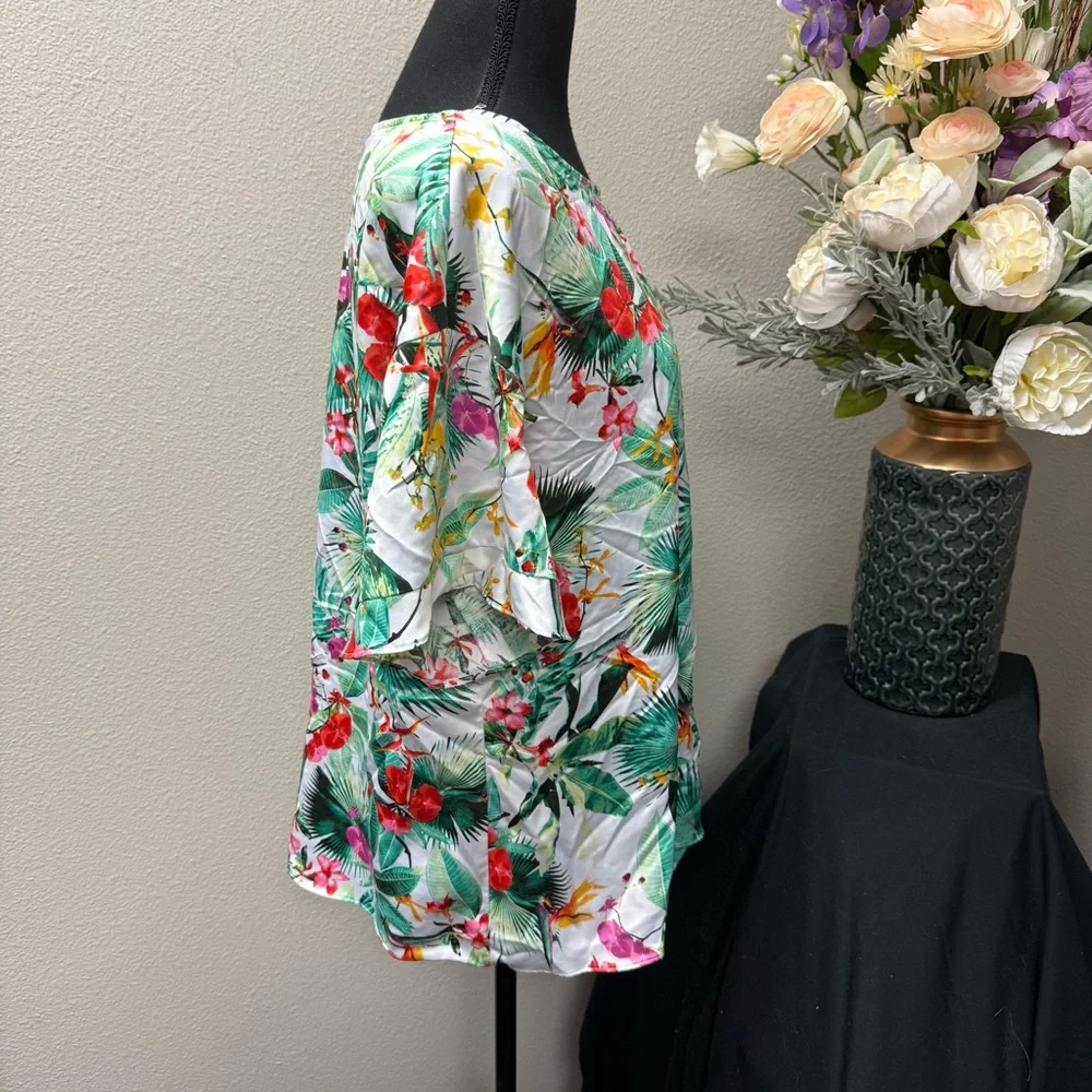 Worthington XXL Tropical Floral Blouse Top Multicolor Short Sleeve Summer Resort - Picture 4 of 7